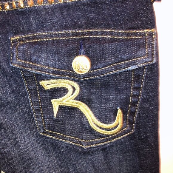 Rock and Republic Womens Size 0 M Dark Wash Studs Kasandra Boot Cut Denim Jeans - Picture 8 of 11